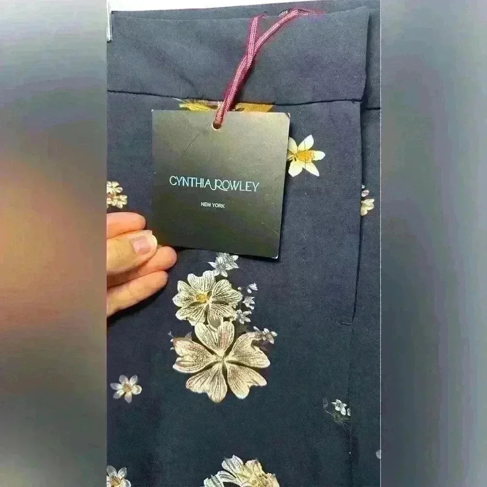 Cynthia Rowley Women Pants Straight Floral Flower Dress Career Black Size 12 - Picture 6 of 10